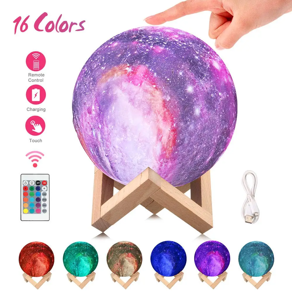

Moon Lamp 3D Printing 16 Colors LED Moon Night Light with Stand Remote Touch Control USB Rechargeable Decorative for Gift Party