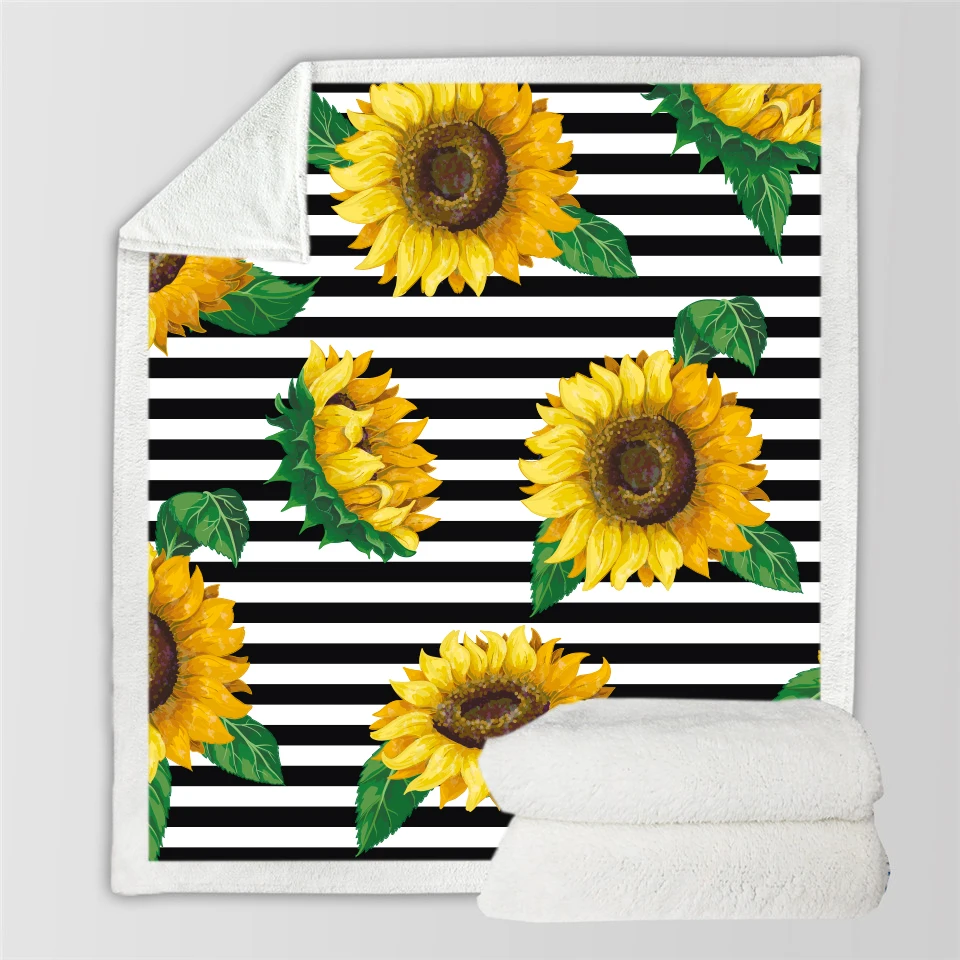 Sunflower Sherpa Fleece Blanket Flower Plush Throw Blanket on Bed Home Textiles for Kids Sun Bedspread Quilt Drop Ship
