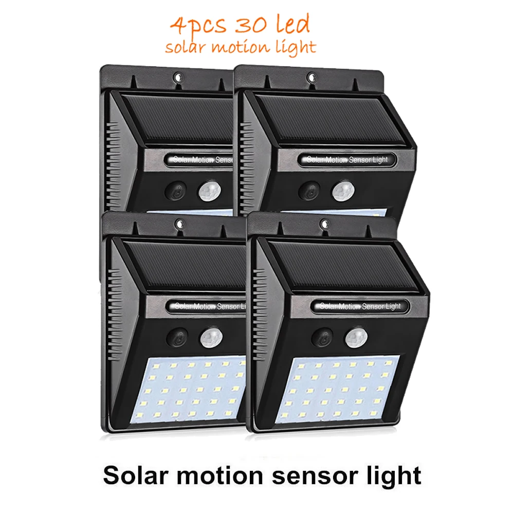 

4pcs 30 LEDs Solar Powered Light PIR Motion Sensor Waterproof street wall spot floodlihgt lamp for garden yard path patio garage
