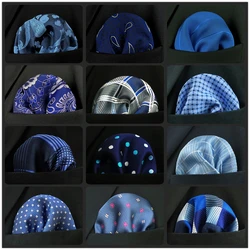 Mouchoir de poche en soie pour hommes, motif cachemire bleu, points solides, carré, mariage, fête Hanky, classique, mode 