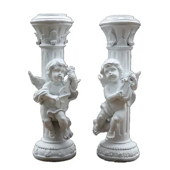 

2pcs/set Retro Cupid Angel Marble Pillar Candlestick Statue Art Sculpture Resin Craft Sketch Head Figurine Home Decoration R410