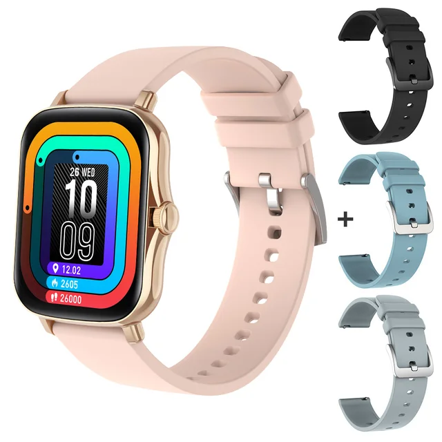 COLMI P8 Plus 1.69 inch 2021 Smart Watch Men Full Touch Fitness Tracker IP67 waterproof Women GTS 2 Smartwatch for Xiaomi phone Gold with 3 straps