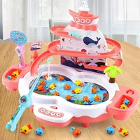 Children's Toys Puzzle Rechargeable Magnetic Fishing Table Slide Game Music Rotating Disc Parent-child Interactive Learning Gift 1