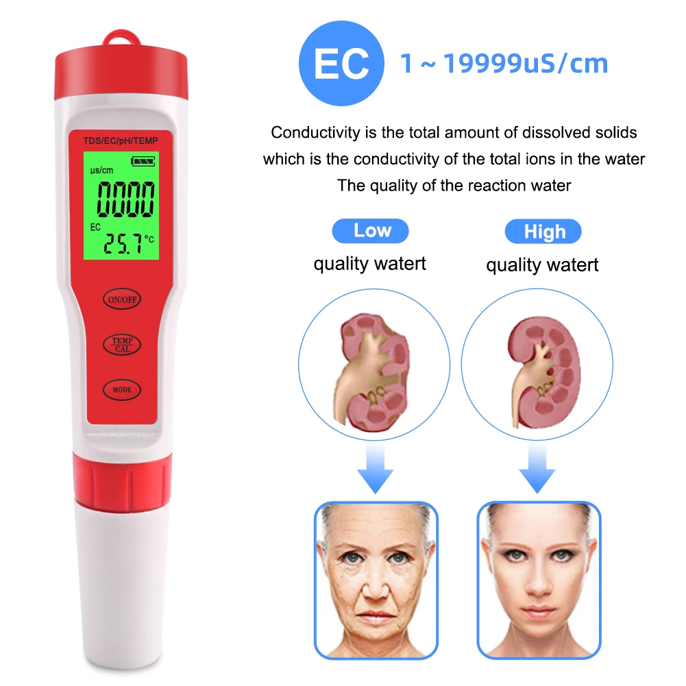 TDS рН-метр PH/TDS/EC/измеритель температуры Цифровой Измеритель Качества Воды Тестер для бассейнов, питьевой воды, аквариумов