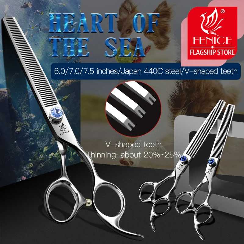 Dog Grooming Scissors Fenice Pet hair thinning Scissors 7.0 7.5 inch Professional Japan 440c shears for dog grooming cutting