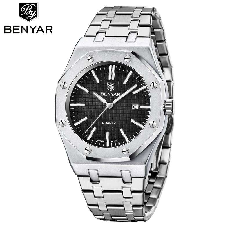 BENYAR Top Brand Men's Quartz Watches Luxury Business Sports Watch Waterproof Calendar Watch Stainless Steel Relogio Masculino 