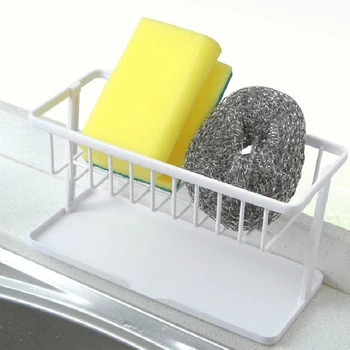 

1 Pcs White PP Double Sponge Drain Storage Rack Household Kitchen Cleaning Rag Rack Sink Countertop Rack Kitchen Organizer