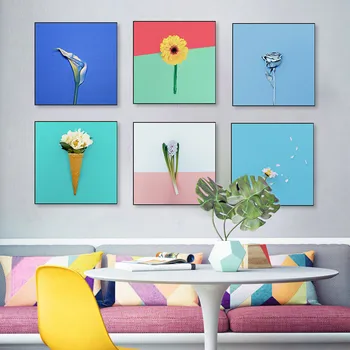 

Norwegian Modern Bright Color Retro Flower Living Room Bedroom Decorative Canvas Painting Poster Cuadros Salon Kitchen Wall Art