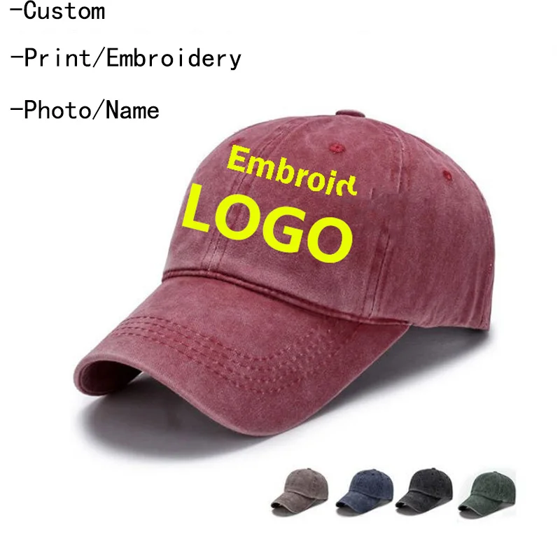 1 Piece DIY Custom Logo Print Washed Denim Made Cap Embroidery Snapback Hats Golf Hat Men Women Cotton Baseball Caps Casquet