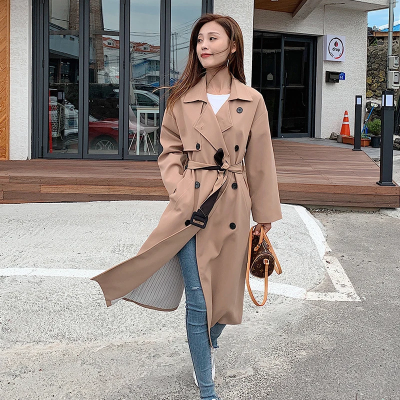 

Fashion women solid loose comfortable trench new arrival autumn winter korean double breasted temperamental trend outerwear coat