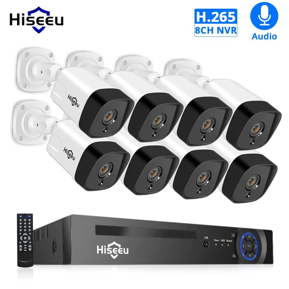 Система видеонаблюдения Hiseeu 8 каналов 1080P POE NVR H.265 МП IP камера с записью звука