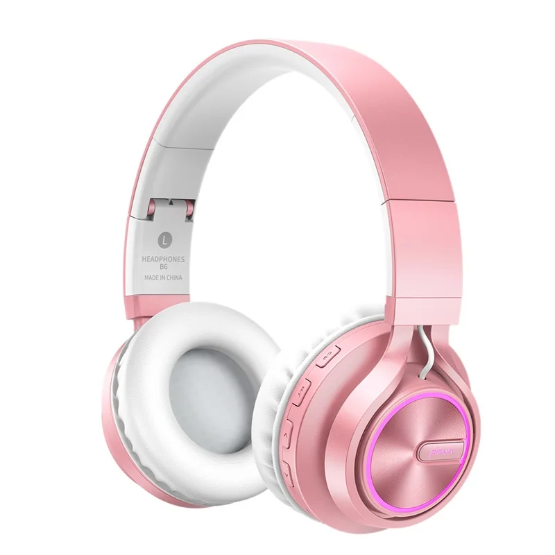 Розовые Bluetooth наушники бас беспроводные наушники 7 цветов Светящиеся с микрофоном Поддержка TF карты для телефона Xiaomi iPhone PC смартфон