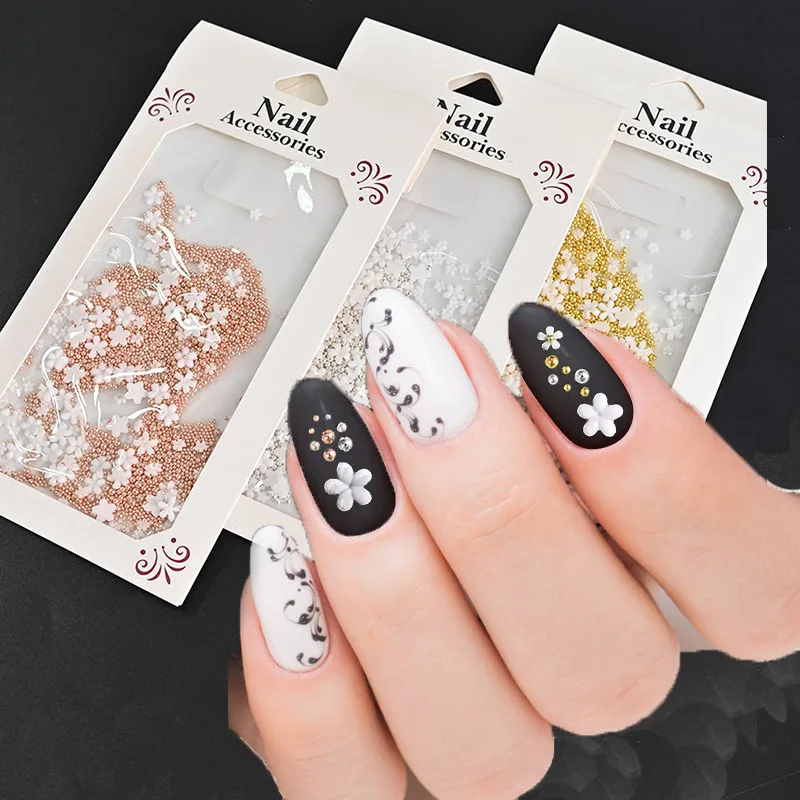 

20g/BAG-5G/JAR Nail White Five Petal Flower Art Rhinestones 3Colors Small Steel Beads Mix Manicure Decorations Rhinestones Gems#