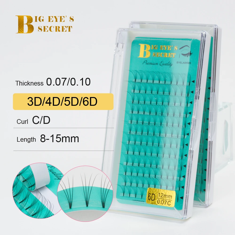 

Big Eye's Secret 12lines Pre-Pinched Russian Volume Fans 3d/4d/6d/5d Eyelashes Short Stem Lash Pre made Eyelash Extensions