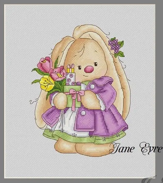 

Bonnie Rabbit - Birthday cross stitch kit Animal cotton thread Love lock canvas stitching embroidery 9 cups of coffee