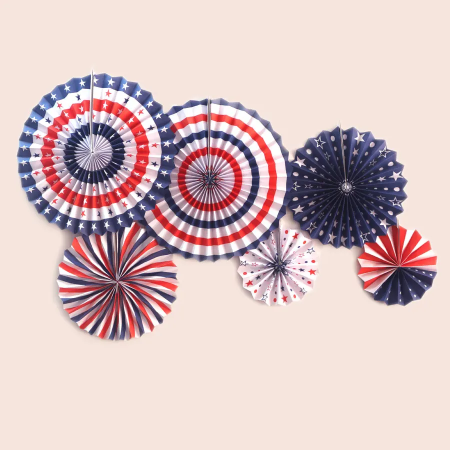 American Flag Новые 6 шт./компл. американский флаг круглые бумажные салфетки вентиляторы красочные звезды полосы колеса фонари для дня рождения Свадебные украшения - Цвет: American Flag