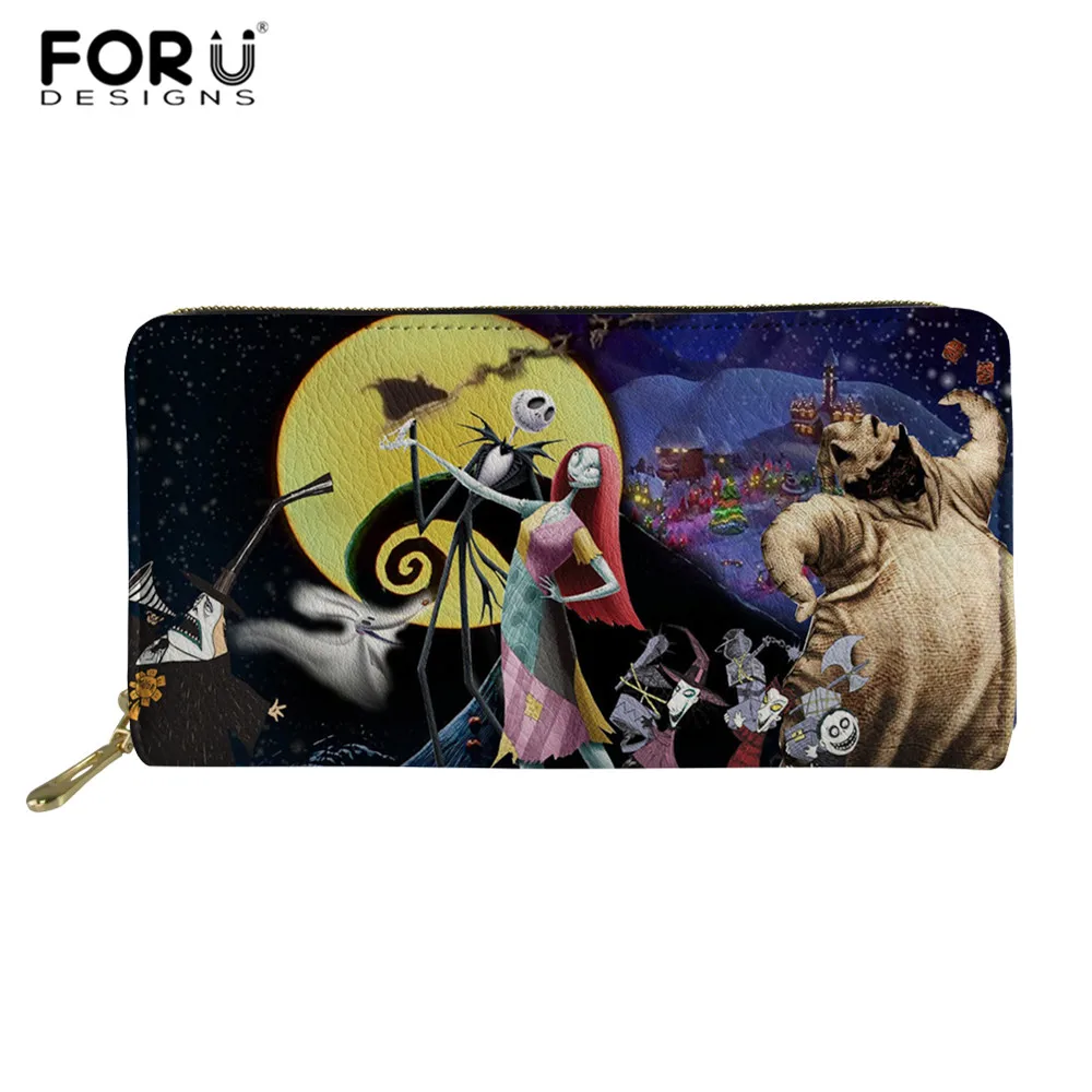 HME1456Z21 FORUDESIGNS/PU женские кошельки Джек и Салли кошмар перед рождественским принтом монета мешок денег на молнии Готический кошелек Cartera Mujer - Цвет: HME1456Z21