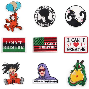 

50pcs/lot G1075 I Can't Breathe Iron on Patch Cute Cat Embroidered Patches Sew Applique Anime Dragon Ball Accessory Diy Badges