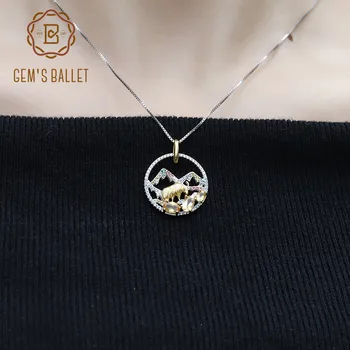 

GEM'S BALLET 925 Sterling Silver Pendant 1.15Ct Natural Citrine Snow Mountain Tibet Golden Yak Necklace For Women Fine Jewelry