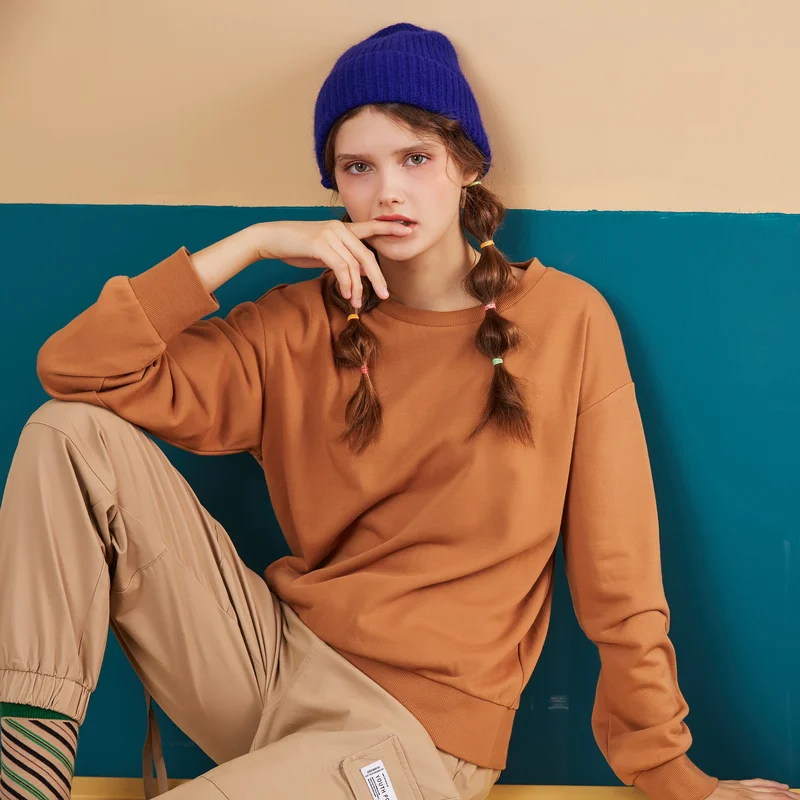 Metersbonwe Basic Hoodies For Women Streetwear Female Autumn Solid Colour Hoodies Casual Sweatshirt