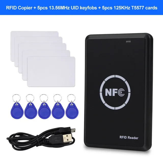 RFID Copier Duplicator 125KHz Key fob NFC Smart Card Reader Writer 13.56MHz Encrypted Programmer USB UID T5577 EM4305 Cards Tags RFID Copier Key Card