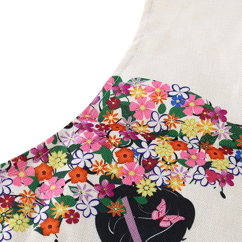 Flower Butterfly Girl Printed Kitchen Aprons Women Home Cooking Baking Waist Bib Home Cleaning Aprons Pinafore