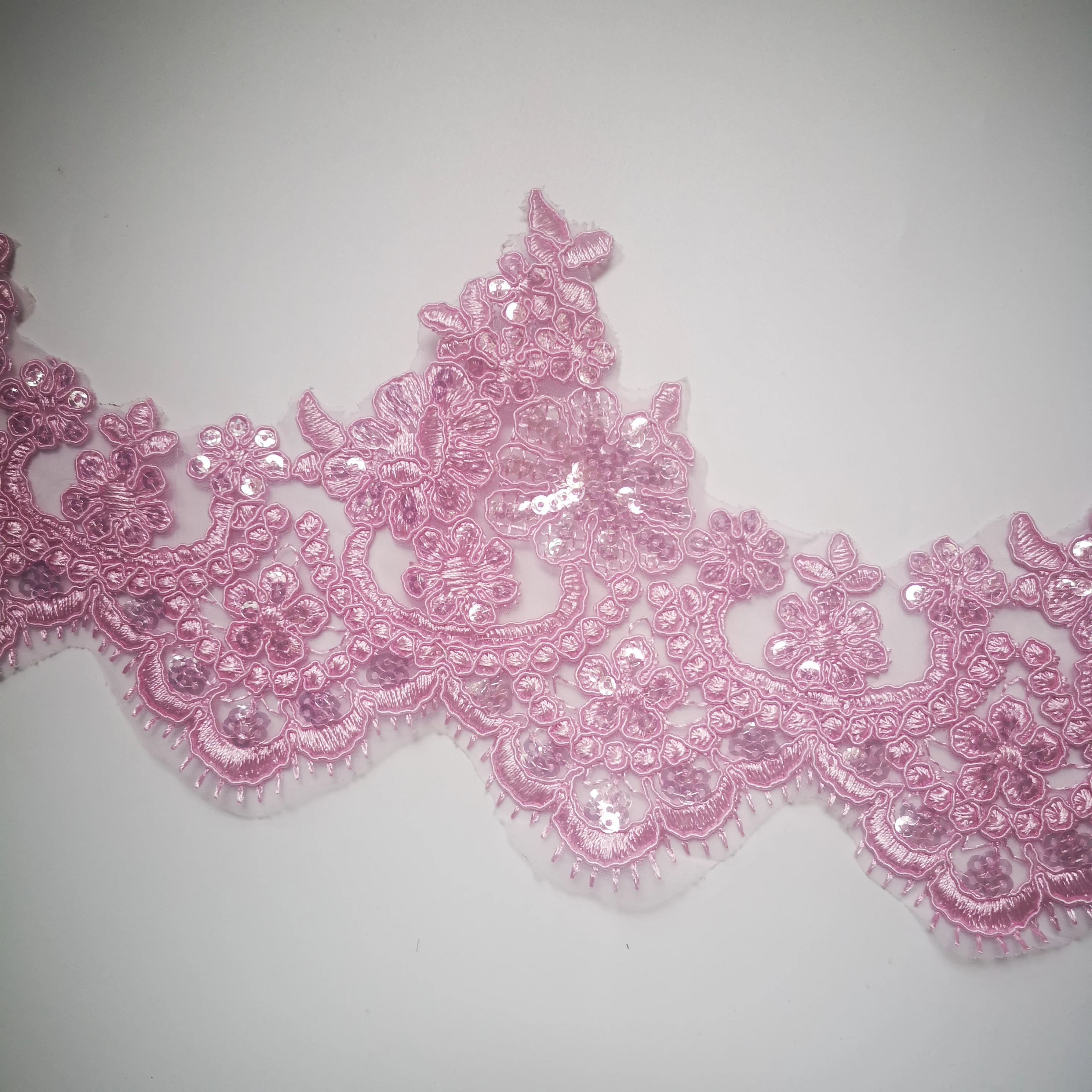 Gold Pink Lace Trim Luxury Embroidery Lace Fabric For Wedding Dresses 1Yard 13.5cm wide