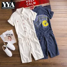 Летние мужские повседневные цельный комбинезон с короткими рукавами, корейские шорты с принтом, комбинезоны Harajuku, хлопковые льняные карго комбинезоны, уличная одежда