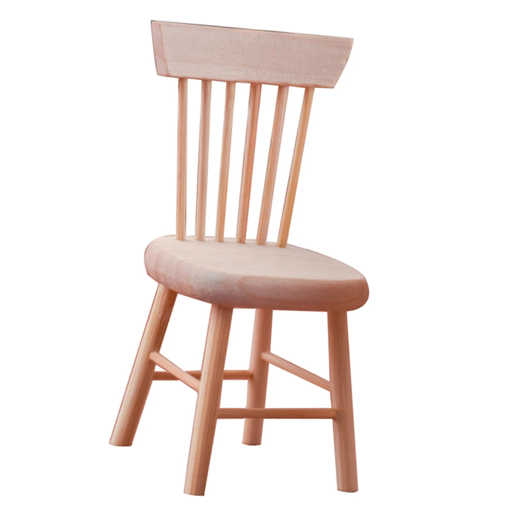 1/12 Miniatures Handmade Unpainted Dining Chair Scene Decoration Photo Props