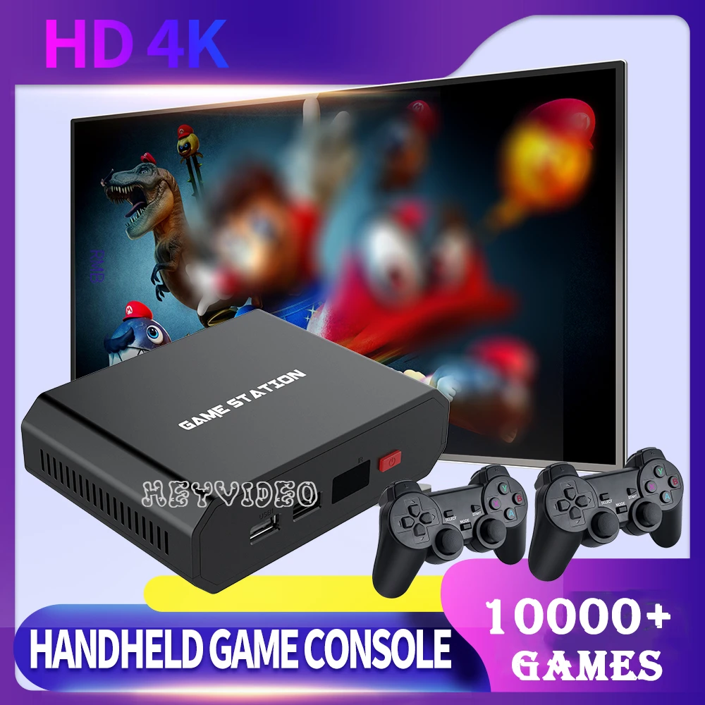 M8 Plus Game Console 4K HD Video Game Consoles with 10000+ Games Video Games Box for PS1/GBA/FC/ Dual Wireless Controllers