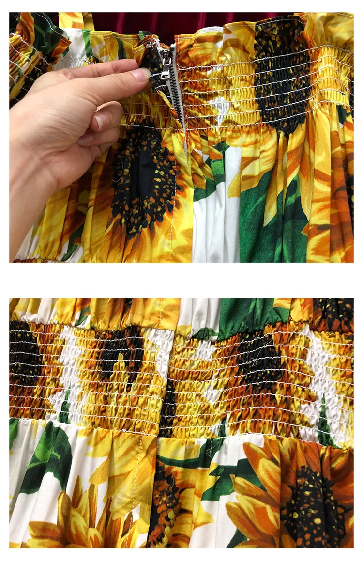 JSXDHK New Runway Designer Women's Midi Dress Spring Summer Sunflower print Spaghetti Strap Swing Holiday Party Vestidos