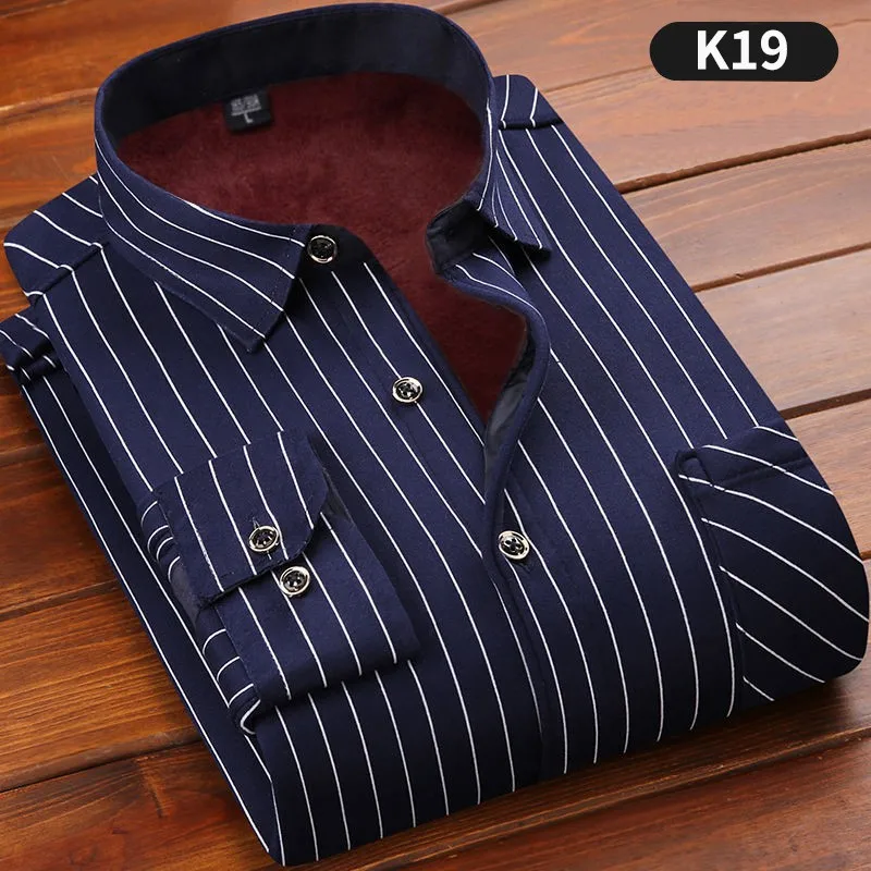 2022 Winter Mens Fashion Thicking Warm Long Sleeve Print Plaid Shirt Male Business Casual Fleece Lined Soft Flannel Dress Shirts mens short sleeve button down