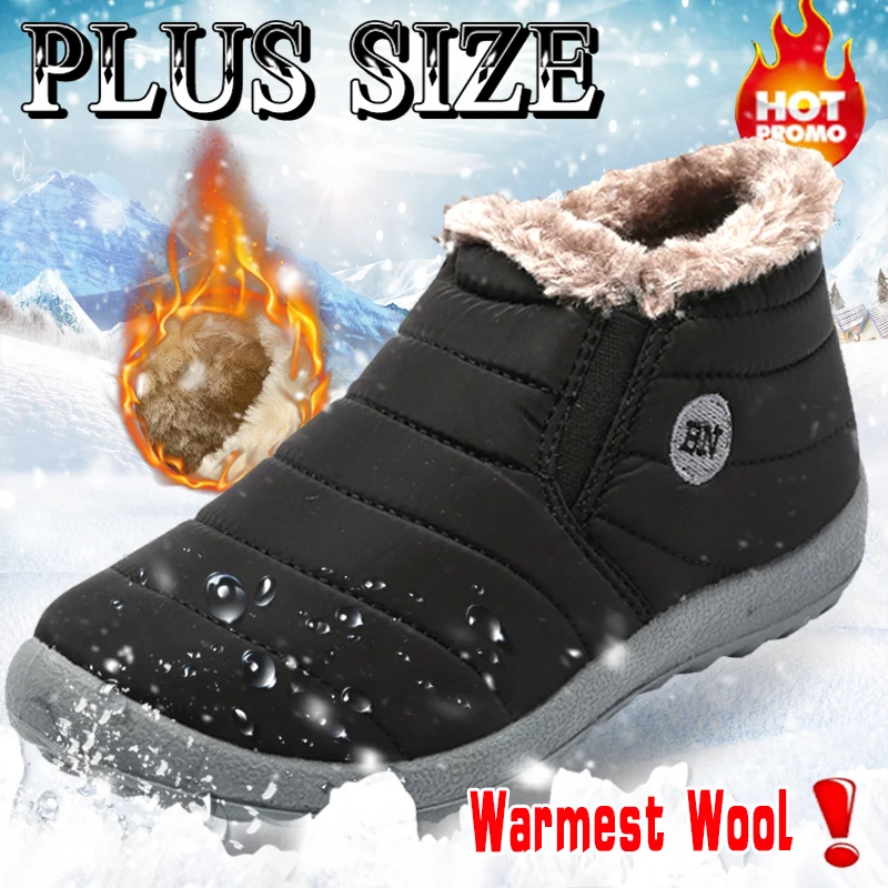 KAMUCC/Новая модная женская зимняя обувь; Мужская зимняя обувь; однотонные уличные плюшевые зимние ботинки; теплые водонепроницаемые лыжные ботинки; Размеры 35-47