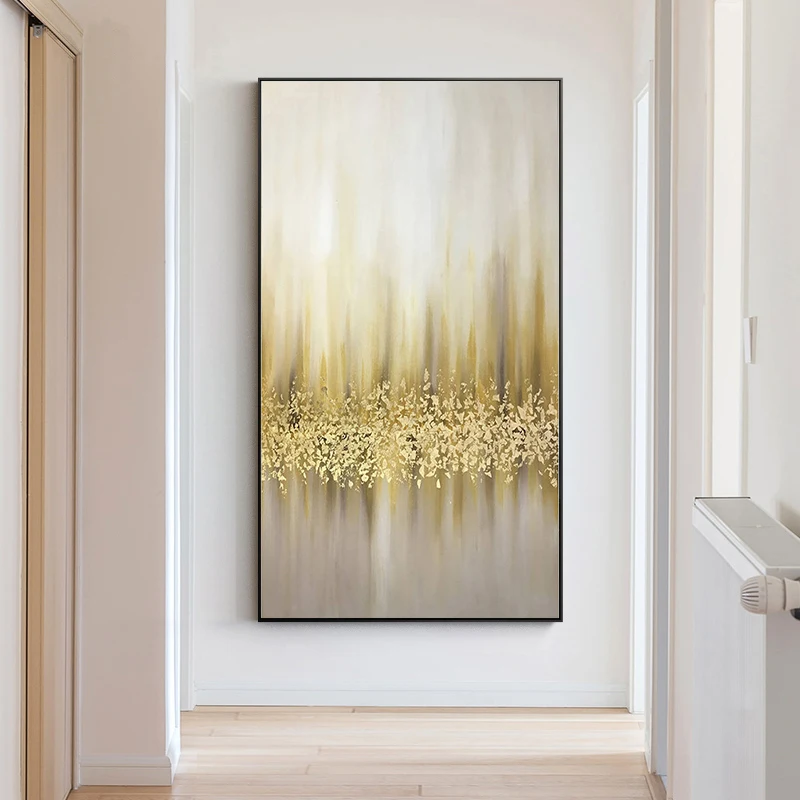 

Hand-painted Oil Painting Abstract Gold Leaf Nordic Home Decorative Painting Vertical Version Entrance Hallway Hallway Light Lux