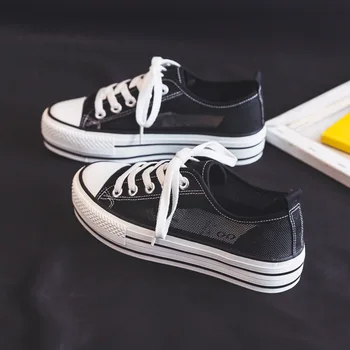 

Women Breathable Canvas Shoes Fashion Sneakers Casual Flats White Shoes Korean Style 2020 Summer New High Quality Sport Women