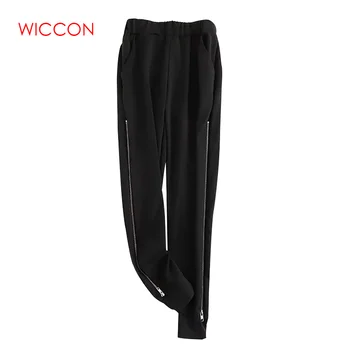 

Women Sexy High Zipper Split Mid Waist Wide Leg Pants Autumn Elastic Woman Trousers Casual Black Long Loose Harem Pencil Pants