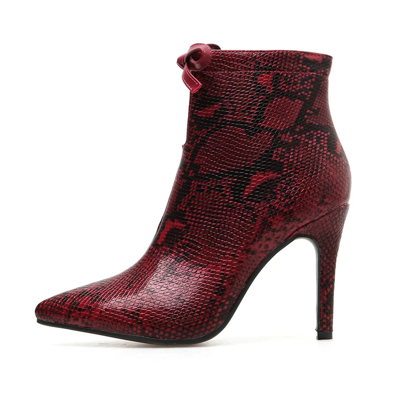 

2019 Women 11.5cm High Heels Burgundy Ankle Boots Fetish Serpentine Lady Chelsea Boots Luxury Design Winter Pointed Toe Shoes