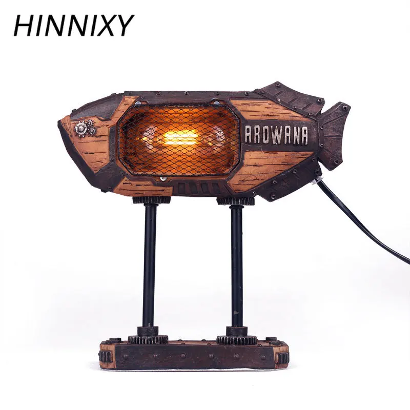 

Hinnixy Industrial Style Night Light Retro Metal Nostalgic Creative Fish Shape Bedside Desk Lamp Home Bar Decoration Lighting