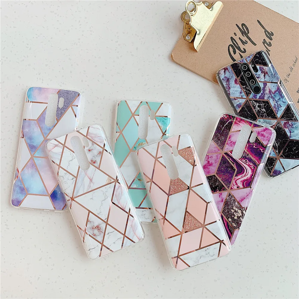 

Plating Splice Geometric Marble Phone Cases For Funda Xiaomi Redmi Note 7 8 6 5 Pro Case Cover Silicone Soft TPU Back Shell