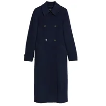 Зимнее Модное темно-синее двубортное шерстяное пальто для женщин с квадратным воротником, Свободное длинное шерстяное пальто