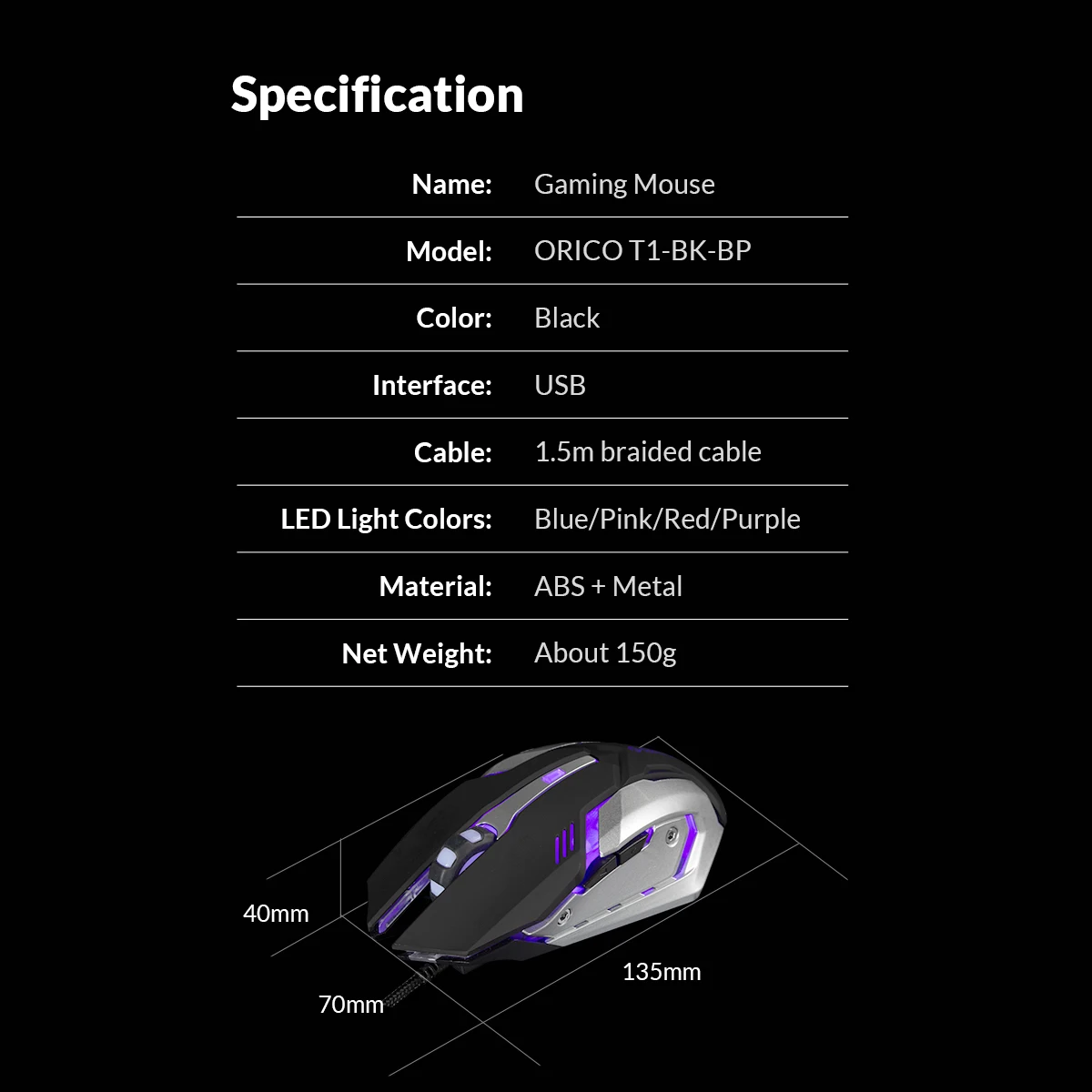 ORICO профессиональная Проводная игровая мышь USB Регулируемый 3200 Точек на дюйм компьютер Мышь оптический светодиодный освещение тихий Мышь для портативных ПК