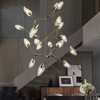 

Post-modern light luxury villa stairs led chandeliers Nordic high-floor rotating dining room branches living room hanging lights
