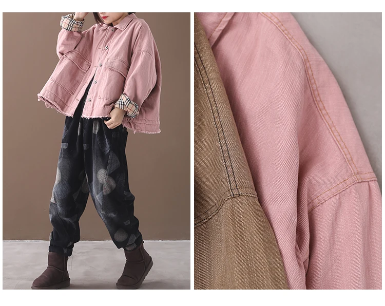 Женский осенний и зимний Корейский стиль размера плюс верхняя одежда литературная стирка до-старый сырой шнурок джинсовое пальто