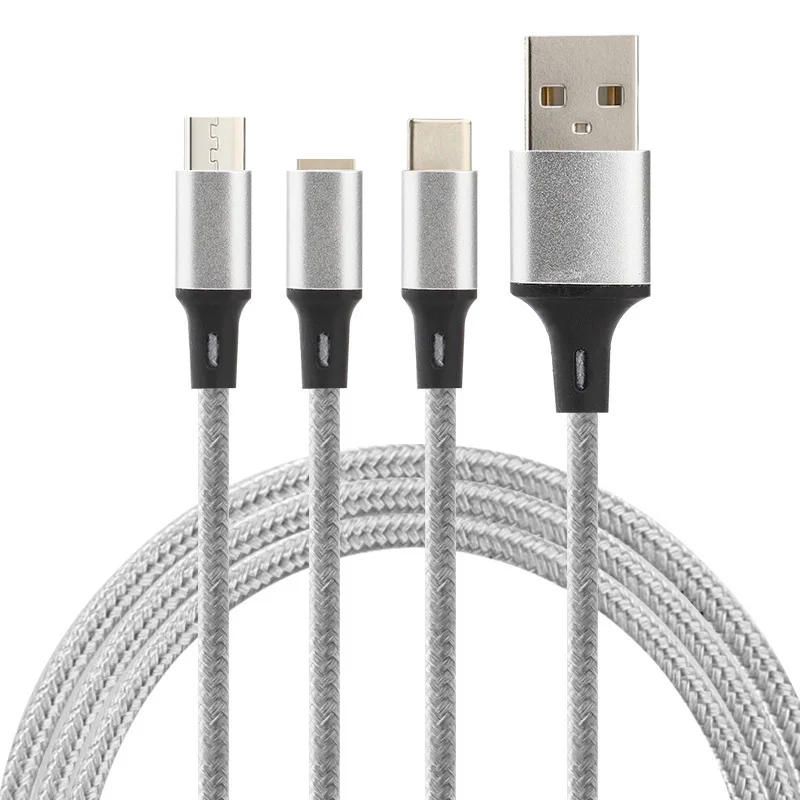 USB кабель для iPhone 11 XS X 8 7 6 зарядное устройство 3 в 1 Micro USB кабель для type C Android USB телефонный кабель для samsung huawei - Цвет: Silver