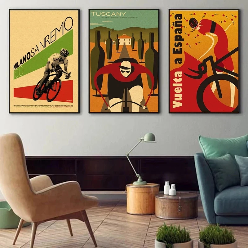 Retro Alpine Mountain Bike Poster Riding Retro Canvas Painting Wall Art Drawing Modern Living Room Home Boy Bedroom Decoration