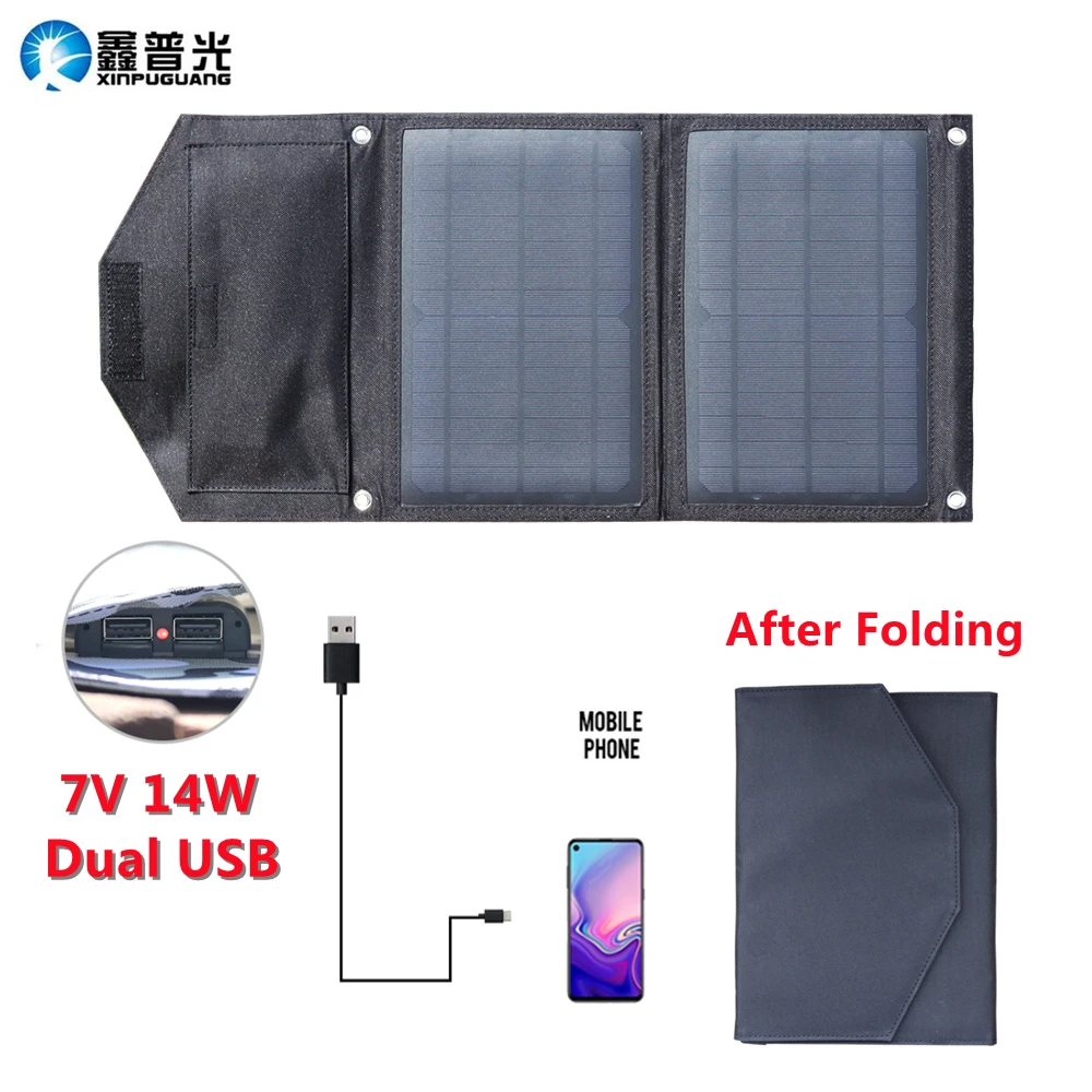 

5V 14W Foldable USB Solar Panel Charger for Phone Portable Waterproof Solar Cell Folding Outdoor Camping Cycling Battery Charger