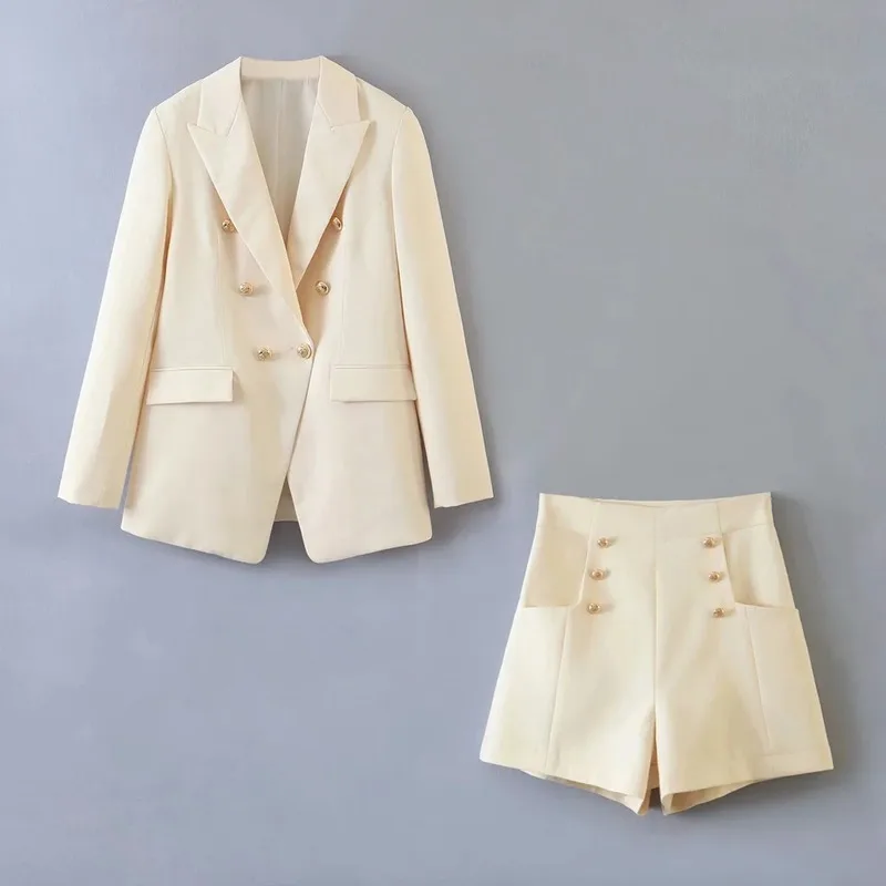 

Two-piece casual women's suit shorts Fall 2020 new long-sleeved double-breasted ladies jacket Casual high waist shorts