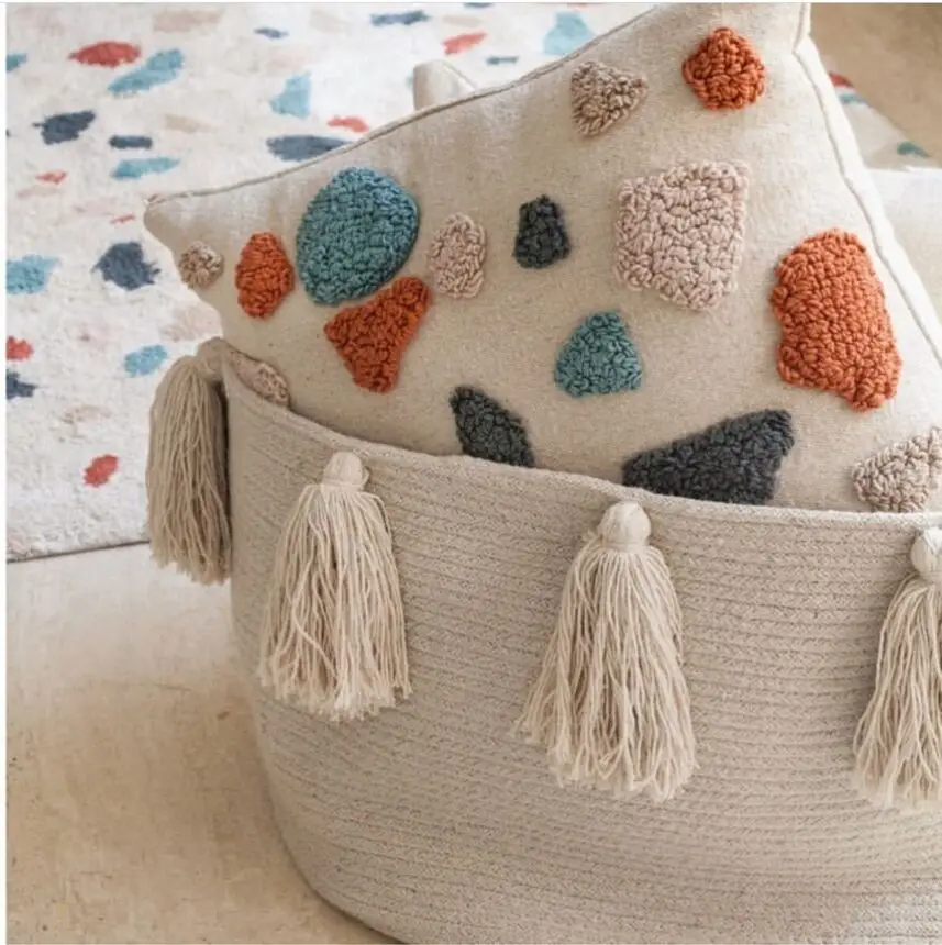 

Home Tassel Laundry Storage Basket For Clothes Kids Girls Room Organizer Bag Cotton Thread Storage Pouch Stand Bag For Kids