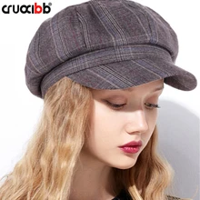 CRUOXIBB осенне-зимний плед Newsboy берет таксиста кепки для женщин дамы гатсби козырек шляпа ретро шерсть берет живописца шляпа