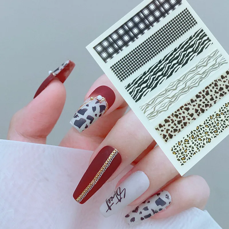 1 Sheet Houndstooth Nail Art 3D Stickers Leopard Decals for Nails